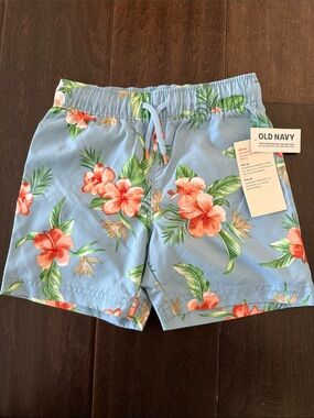 NWT Old Navy Blue Boys Tropical Hawaiian Swim Trunks